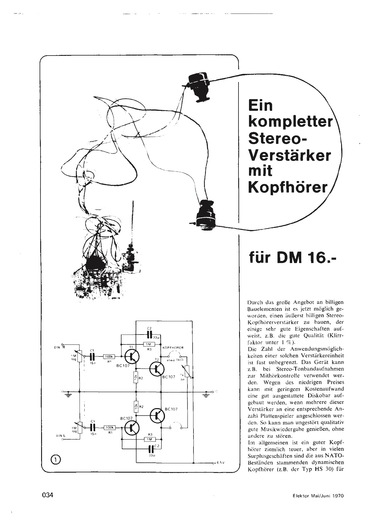  Ein kompletter Stereo-Verst&auml;rker mit Kopfh&ouml;rer f&uuml;r 16 DM (4x BC107) 