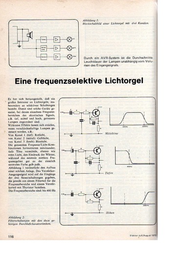  Eine frequenzselektive Lichtorgel (mit BC107, BC177 und Thyristor 40379) 