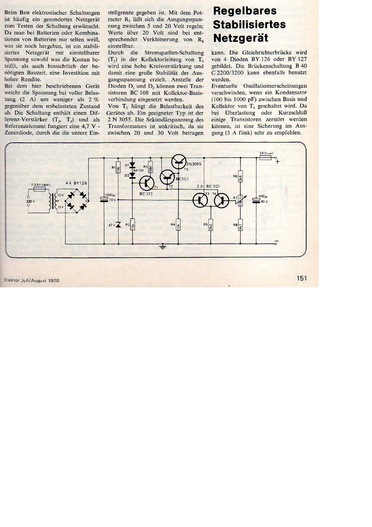  Regelbares stabilisiertes Netzger&auml;t (5 V - 20 V, mit 2N3055) 