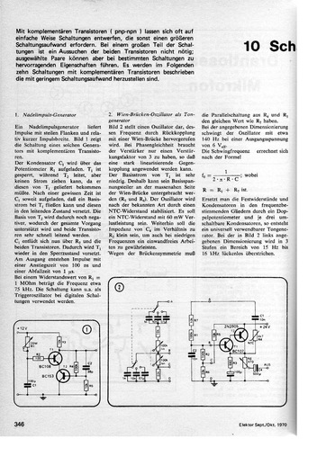  10 Schaltungen mit komplement&auml;ren Transistoren (Nadelpuls, Impedanzwandler, S&auml;gezahn) 