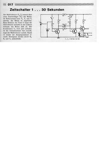  Zeitschalter 1-30 Sekunden (Multivibrator mit BC108, 2N1613, Relais) 