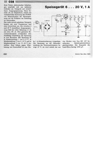  Speiseger&auml;t 6-20 V, 1 A (mit BSY52) 
