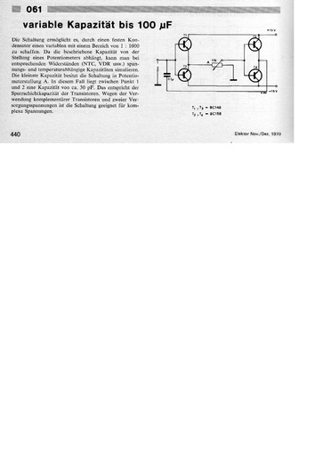  Variable Kapazit&auml;t bis 100 uF (2x BC148, 2x BC158 und Poti) 