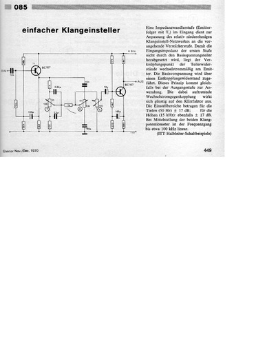  Einfacher Klangeinsteller (Impedanzwandler, mit 2x BC107) 