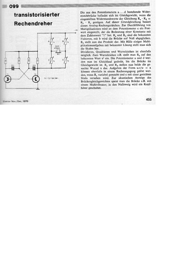  Transistorisierter Rechendreher (Br&uuml;ckenschaltung als Analogrechner) 