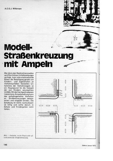  Modell-Stra&szlig;enkreuzung mit Ampeln (L&auml;mpchen mit 7400 und 2N2905 steuern) 