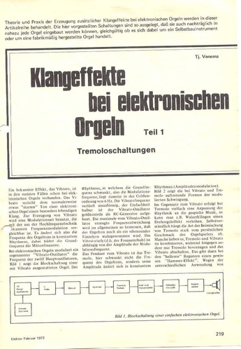  Klangeffekte bei elektronischen Orgeln, Teil 1 (Tremoloschaltungen) 