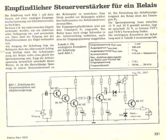  Empfindlicher Steuerverst&auml;rker f&uuml;r ein Relais (1-mV-Eingangsspannung) 