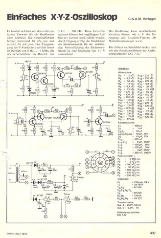  Einfaches X-Y-Z-Oszilloskop (ohne Zeitbasis, Y bis 1 MHz, X bis 300 kHz) 