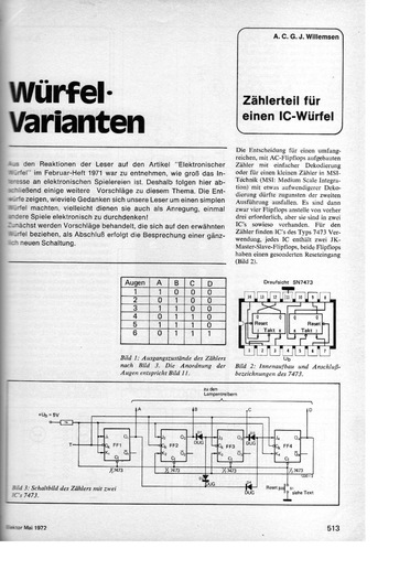  W&uuml;rfel-Varianten (Z&auml;hler f&uuml;r elektronischen W&uuml;rfel aus Heft 02/71) 
