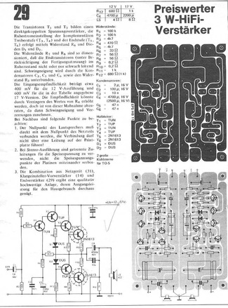  Preiswerter 3-W-HiFi-Verst&auml;rker (mit 2N1613) 