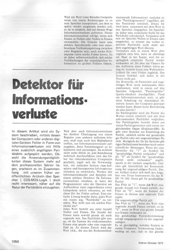  Detektor f&uuml;r Informationsverluste (Parit&auml;tspr&uuml;fung bei digitalen Speichern) 