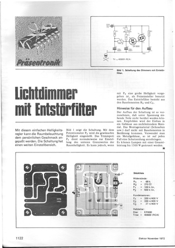  Lichtdimmer mit Entst&ouml;rfilter 