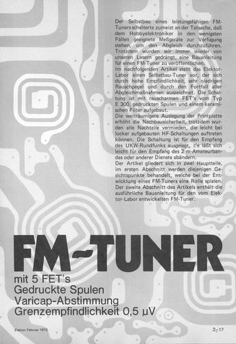  FM-Tuner (mit 5 FETs, gedruckten Spulen, Varicap-Abstimmung, Grundlegendes) 