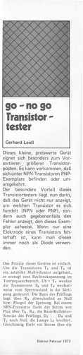  go - no go Transistortester (unterscheidet NPN von PNP) 