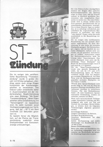 ST-Z&uuml;ndung (Version der Transistorz&uuml;ndung vom Vorjahr mit verbesserten Kaltstarteigenschaften ) 