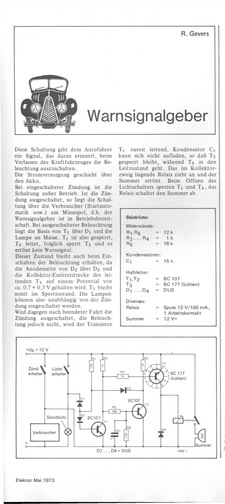  Warnsignalgeber (Erinnerung, beim Auto das Licht auszuschalten) 