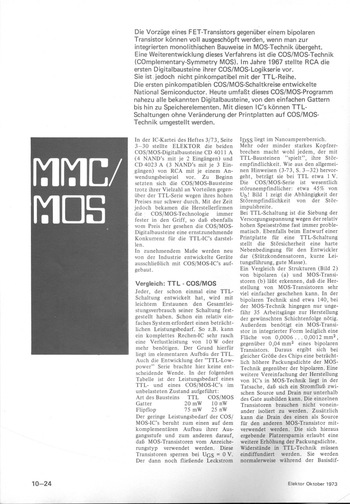  MMC/MOS (Vergleich COS/MOS (CMOS) und TTL und Kompatibilit&auml;t) 