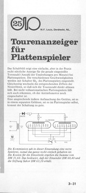  Tourenanzeige f&uuml;r Plattenspieler (Nixie-R&ouml;hren zeigen Schalterstellung an) 