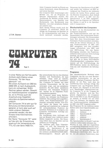  Computer 74, Teil 1 (Aufbau eines Computers mit TTL-ICs 7400) 