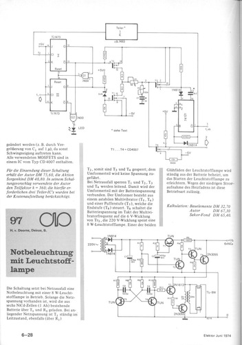  Notbeleuchtung mit Leuchtstofflampe (mit Spannungswandler, NiCd-Akkus) 