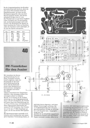  3-W-Verst&auml;rker f&uuml;r den Junior (diskreter Klasse-B-Verst&auml;rker, Platine) 