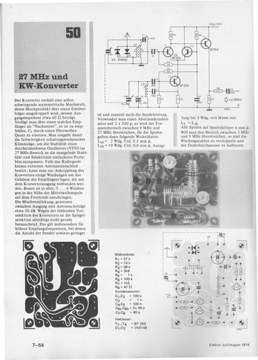  27 MHz und KW-Konverter (Umsetzer von 9 MHz-27 MHz nach 1,8 MHz, diskret, Platine) 