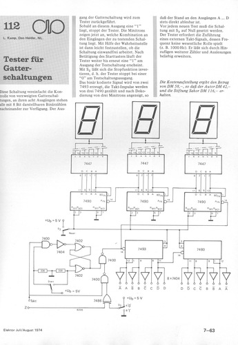  Tester f&uuml;r Gatterschaltungen (Bitmustergenerator, 8-Bit-Z&auml;hler, 7-Segment-Anzeige, 7490, 7493, 7447) 