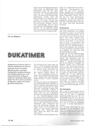  Duka-Timer (Dunkelkammer Zeitgeber mit TTL ICs) 