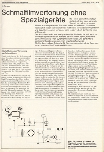  Schmalfilmvertonung ohne Spezialger&auml;te (Synchronkontakt, Impulskopf) 