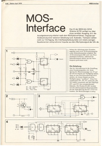  MOS-Interface (zeitsynchrone Signale aus Multiplex-Signalen der MOS-Uhr 5314 (Heft 06/73)) 