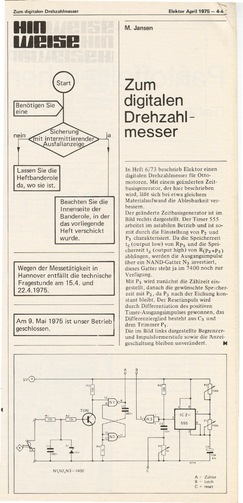  Zum digitalen Drehzahlmesser (aus Heft 06/73) 