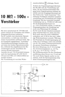  10 MOhm - 100x-Verst&auml;rker (IC 739, Verst&auml;rker mit hohem Eingangswiderstand) 