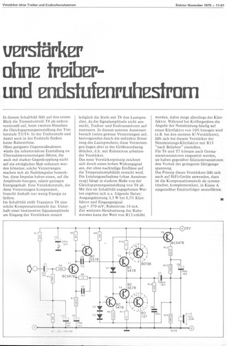  Verst&auml;rker ohne Treiber- und Endstufenruhestrom (diskret) 