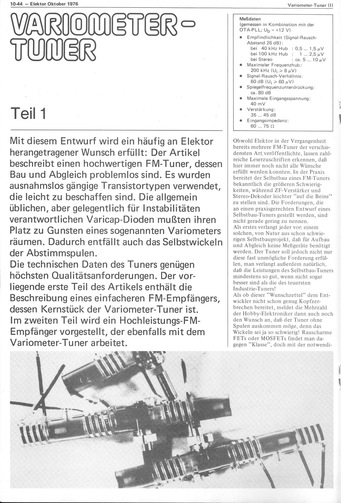  Variometer-Tuner, Teil 1 (FM-Tuner) 