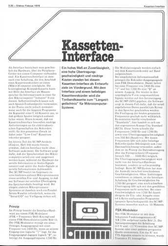  Kassetten-Interface (SC/MP-Programme auf Audio-Kassette speichern, XR2206, FSK) 