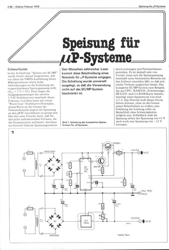  Speisung f&uuml;r uP-Systeme (Netzteil f&uuml;r SC/MP, 5 V 3A, -12 V 0,5 A) 