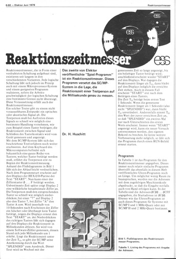  Reaktionszeitmesser (Software-Listing f&uuml;r SC/MP) 