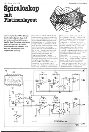  Spiraloskop mit Platinenlayout (Lissajous-Figuren, aufbauend auf Heft 09/78, 741, 4016, 4066) 