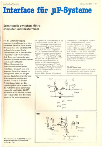  Interface f&uuml;r uP-Systeme (seriell, V24, RS232C, Pegelumsetzung) 