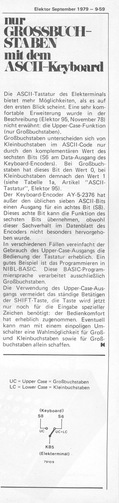  Nur GROSSBUCHSTABEN mit dem ASCII-Keyboard (Keyboard Encoder AY-5-2376) 