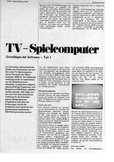  TV-Spielcomputer, Teil 1 (Grundlagen der Software) 