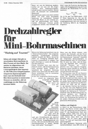  Drehzahlregler f&uuml;r Mini-Bohrmaschine (Spannungsregler 79GU, Mitkopplung, konstante Drehzahl trotz Last) 