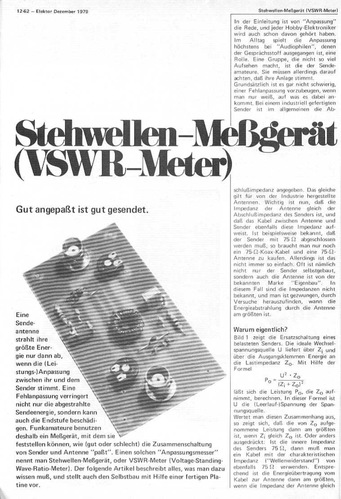  Stehwellen-Messger&auml;t (VSWR-Meter) (bis 30 MHz) 