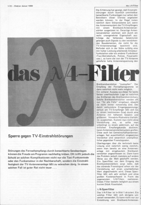 Das Lambda/4-Filter (Sperre gegen TV-Einstrahlstörungen, Filter)