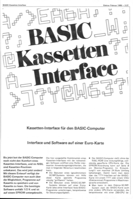 BASIC-Kassetten-Interface (FSK-Modulator für SC/MP-System, Daten auf Audio-Kassette)