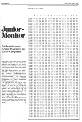 Junior-Monitor (Monitorprogramm für Junior-Computer (1K-Hex-Listing))