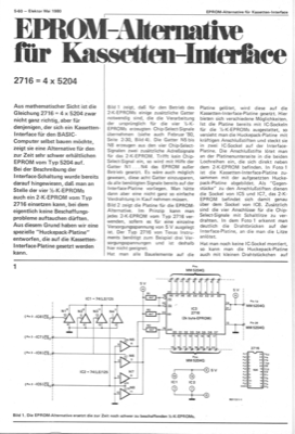 EPROM-Alternative für Kassetten-Interface (4 Eproms (5204) zu je 1/2 K durch ein 2716 ersetzen)