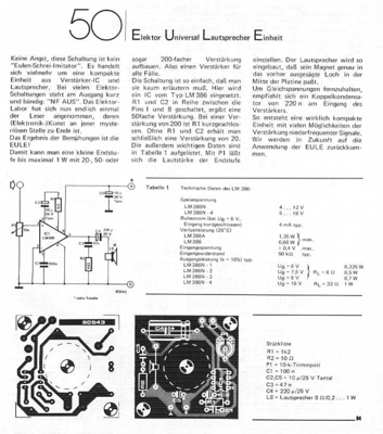 Elektor Universal Lautsprecher Einheit (NF-Verstärker, LM 386)