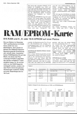 RAM/EPROM-Karte (8K-Ram und 4-,8-oder 16K EPROM auf einer Platine; 2114, 2732 )